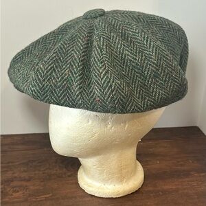 Aran Sweater Market 100% Wool Herringbone GreenTweed Donegal Hat Flat Cap Mens S